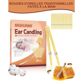 MQXUNMI 16 Pièces Naturelle Bougies d’Oreilles avec, Organique Naturelle Bougies Pour Ies Oreilles Nettoyer le cérumen, avec 