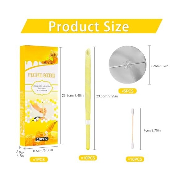 Bougie Oreille, 10 Pièces Bougie Auriculaire en Cire Dabeille Naturelle, Pour la Relaxation, Le Soulagement du Stress et La