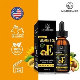 Huile de vitamine E 35 000 IU + mélange de rose musquée et de jojoba biologiques -100% dhuiles pures dextrait végétal, huil