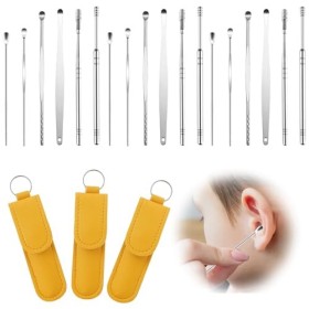 18 Pièces Cuillère à Oreille Acier Inoxydable, Réutilisable Kit de Nettoyeur doreilles avec Sac Rangement, Portable Cueilleu