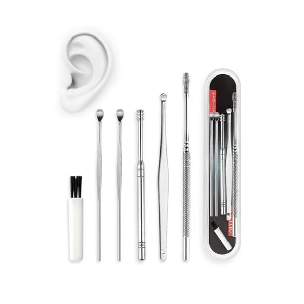 6 Pièces de nettoyage doreille, Cuillère à Oreille en Acier Inoxydable, Nettoyeur Doreilles Portable, Avec Boîte de Rangeme