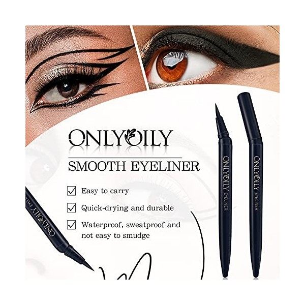 Onlyoily Eyeliner Liquide, Waterproof, Tenue 24H - Noir intense, Sans Transfert et Longue Tenue, Teinte Noir Eyeliner / Khôl ...