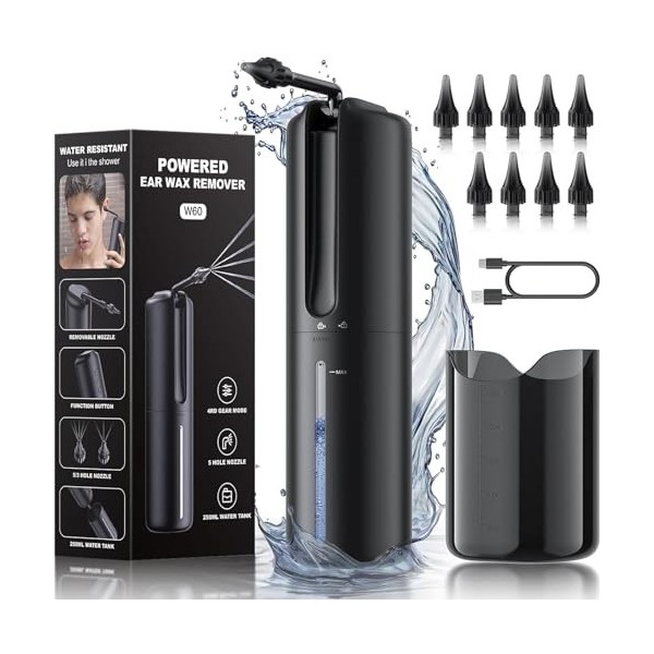 Kit délimination de la cire doreille AOPICK Nettoyeur doreilles électrique avec 4 modes de nettoyage pour une élimination 