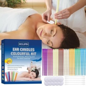 Lot de 32 bougies doreilles colorées pour le nettoyage du cérumen - 8 buses aromatiques - Avec filtre de sécurité - 16 disqu