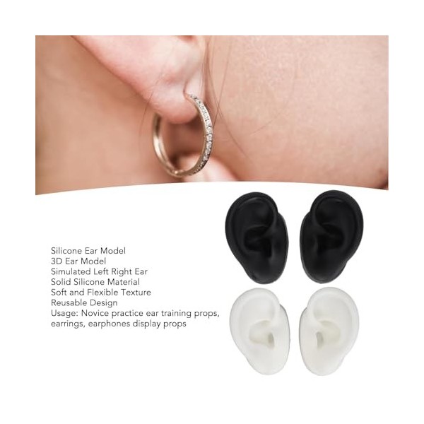 2 paires de modèles doreilles en silicone, modèle flexible gauche et droit pour le perçage des oreilles, parties du corps en