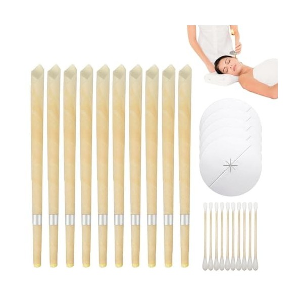 EBHO Bougies Auriculaires,pour Le Nettoyage du Cérumen,Bougie Oreille Nettoyante,10 Pièces,avec 5 Disques De Protection