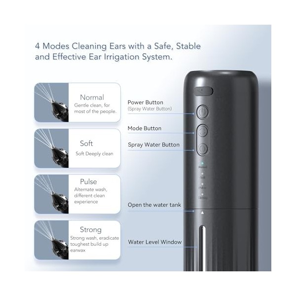 Nettoyeur Doreille électrique pour Enlever le Cérumen, Kit Délimination du Cérumen électrique avec 4 Réglages de Pression, 