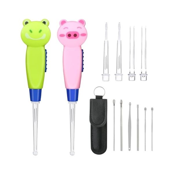 Nettoyeur Doreille, Kit Nettoyage Oreille, 6 Pièces Curette Oreille Enfant, Ear Curette LED, Cure Oreilles Nettoyeur, Cuillè