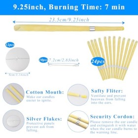 Bougies d’Oreilles, Bougies pour les Oreilles Set, 24 Bougie en Cire Auriculaire avec 12 Disques de Protection, 10 Cotons-tig