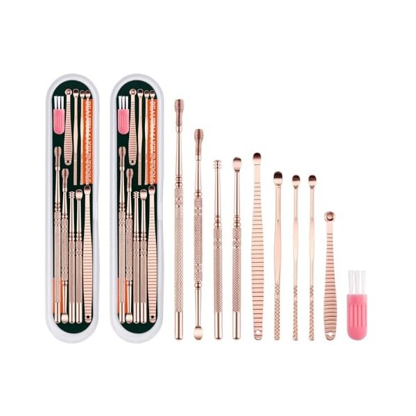 QKEPCY Nettoyeur Doreille, Cuillère à Oreille en Acier Inoxydable, Kit de Nettoyeur Doreilles, Curette Oreille Kit avec Boî