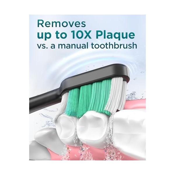 Brosse à dents électrique pour adultes et enfants – 5 modes de nettoyage en profondeur avec 8 têtes de brosse à dents, autono