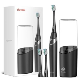 CAREDITE Brosse à dents électrique avec fonction de séchage - Brosse à dents sonique rechargeable pour adultes - 3 modes - Av