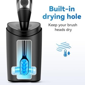 CAREDITE Brosse à dents électrique avec fonction de séchage - Brosse à dents sonique rechargeable pour adultes - 3 modes - Av