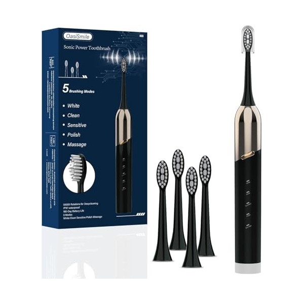 Brosses à Dents Électriques Soniques Adultes avec 4 Têtes - Brosse à Dents Électrique