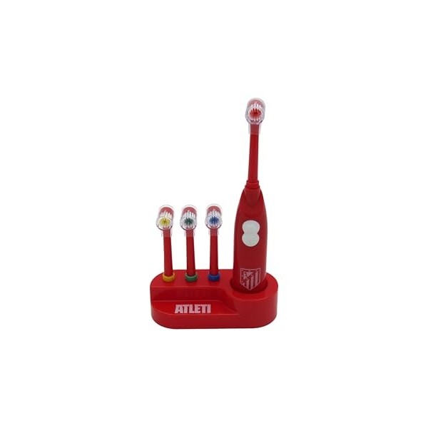 CyP Brands-Atlético de Madrid Brosse à dents, toilettes, hygiène buccale, brosse vibrante, fonctionne à piles, couleur rouge,