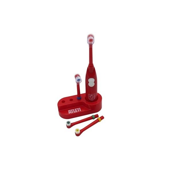 CyP Brands-Atlético de Madrid Brosse à dents, toilettes, hygiène buccale, brosse vibrante, fonctionne à piles, couleur rouge,