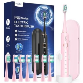 Brosse à dents électrique pour adultes et enfants – 5 modes de nettoyage en profondeur avec 8 têtes de brosse à dents, autono