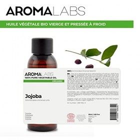 BIO - Huile végétale JOJOBA - 50mL - 100% Pure, Naturelle, Pressée à froid et Certifiée Cosmos - AROMA LABS Marque Française