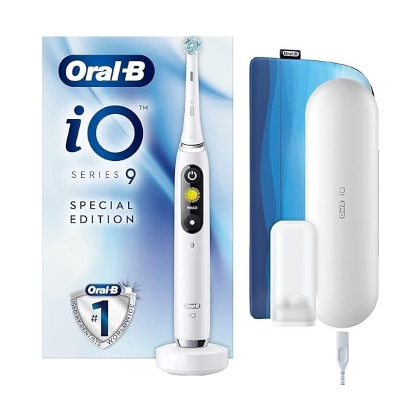 Oral-B iO9 Brosses à dents électriques pour adultes, poignée connectée à lapplication, 1 tête de brosse à dents, étui de voy