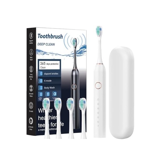 Brosse à dents électrique rechargeable – Brosse à dents électrique pour adultes | Rechargeable dure 180 jours 40 000 VPM Nett