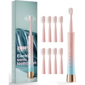 AJELU Brosse à dents électrique sonique rechargeable rose et bleu dégradé pour adultes, 5 modes avec minuterie intelligente, 