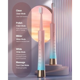 AJELU Brosse à dents électrique sonique rechargeable rose et bleu dégradé pour adultes, 5 modes avec minuterie intelligente, 