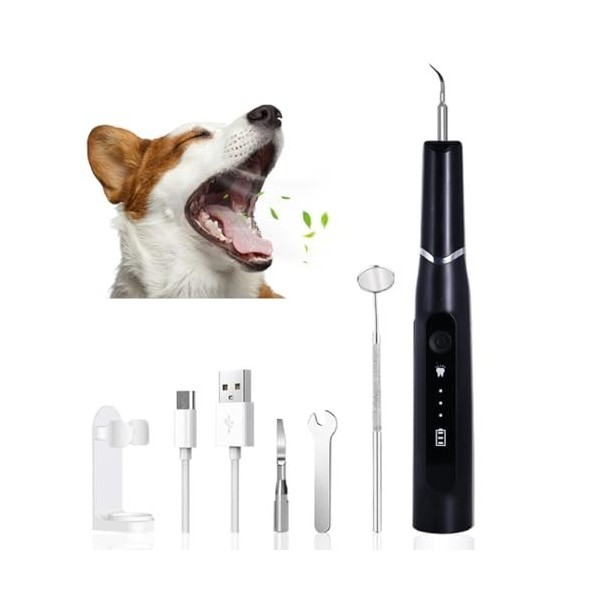 Hqynss Nettoyeur dentaire à ultrasons pour animaux de compagnie, kit de soins dentaires lutte contre le tartre, la mauvaise h