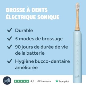 Smyle Brosse à dents sonique ultrasonique - Sourire blanc éclatant et nettoyage efficace - Étanche - Avec têtes de brosse en 