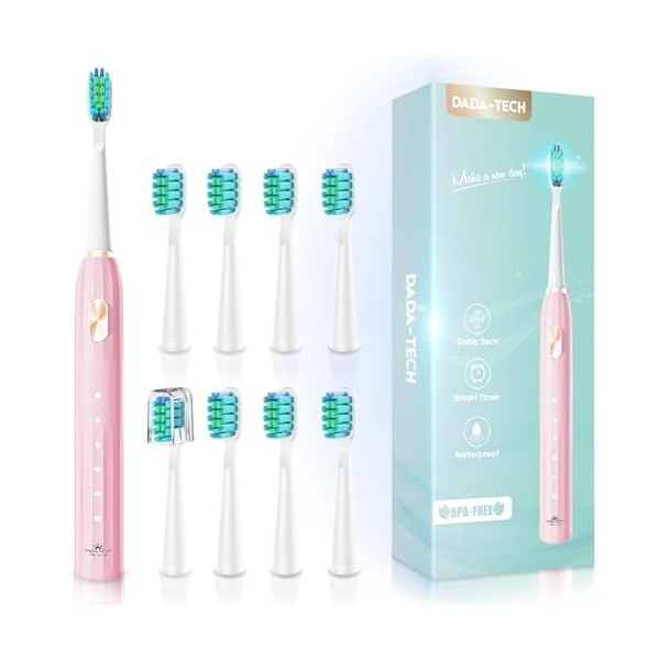 DADA-TECH Brosse à dents électrique pour adultes et enfants rose 