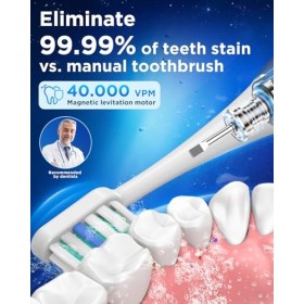 Brosse À Dent Électrique Soniques pour Homme avec 8 Têtes – Brosse A Dent Sonique Adulte avec Étui de Voyage, 5 Modes, Étanch