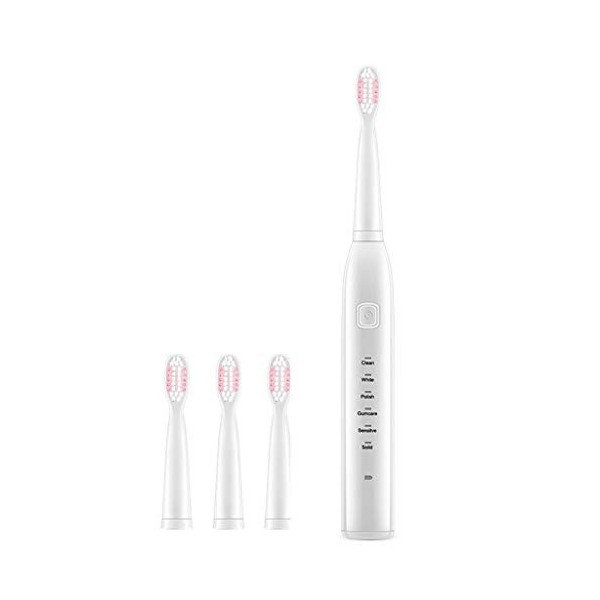 FARUTA Brosse à dents électrique, brosse à dents rechargeable par USB, brosse à dents de voyage avec 4 têtes de rechange pour