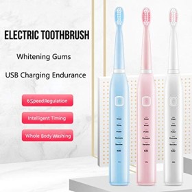 FARUTA Brosse à dents électrique, brosse à dents rechargeable par USB, brosse à dents de voyage avec 4 têtes de rechange pour