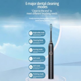 Brosse à dents électrique, silencieuse, avec 4 têtes de brosse, 6 vitesses pour adultes, TPC rechargeable avec poils souples,