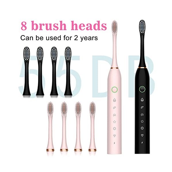 Apartment 2 Cards FBA-YSHF150-0718 Brosse à dents électrique pour adultes, 6 modes 42000vpm, avec 8 têtes de brosse, brosse à