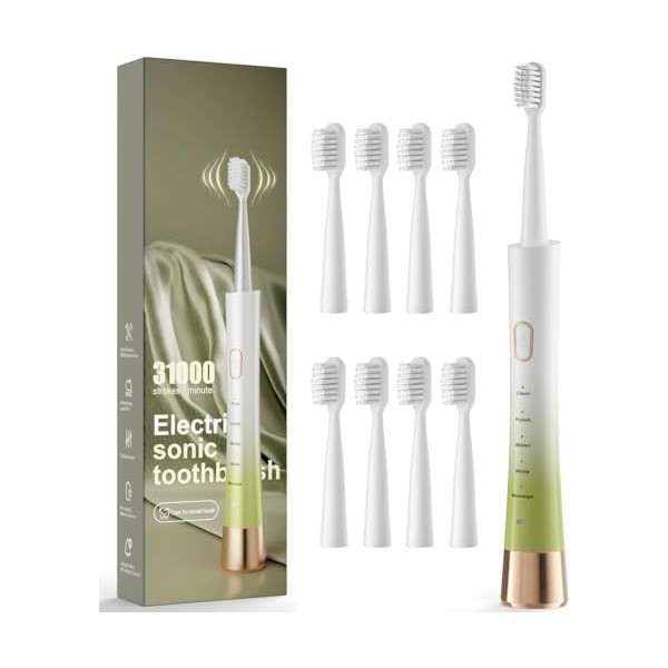 Brosse à dents électrique sonique pour adultes, 8 têtes de brosse de rechange, brosse à dents électrique rechargeable avec mi
