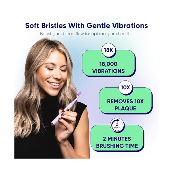 SOMETHING NICE Brosse à dents électrique pour adultes – 18 000 vibrations par minute – Brosse à dents électrique de voyage av