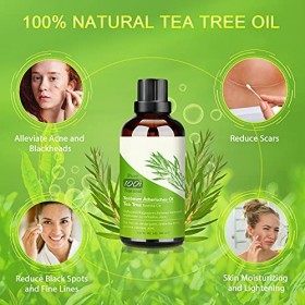 Huile Essentielle Tea Tree 100ML, 100% Naturelle Huile Essentielle Arbre à Thé-Anti Acné,Boutons,Points Noirs,Ongles,Cheveux 