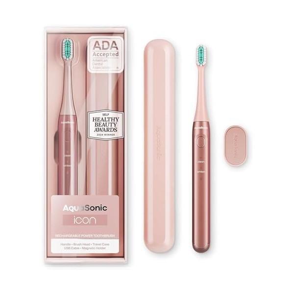 Aquasonic Icon ADA-Accepted Brosse à dents rechargeable | Support magnétique et étui de voyage fin | 2 modes de brossage et m...