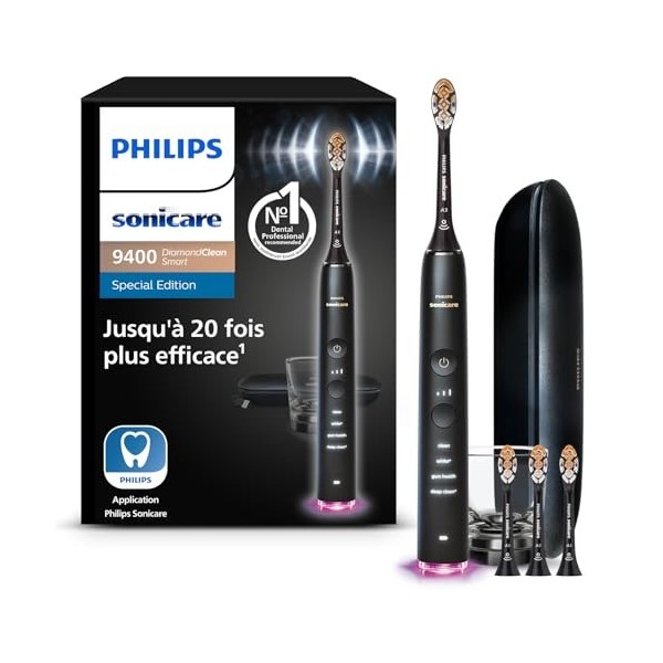 Philips Sonicare DiamondClean Smart 9400 - brosse à dents électrique avec 4 modes de brossage, 3 niveaux dintensité, capteur