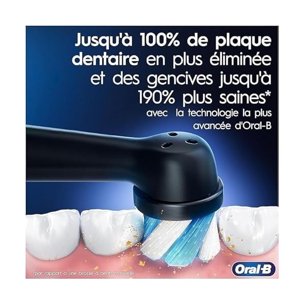 Oral-B iO 6N Brosse À Dents Électrique Noire Connectée Bluetooth, 2 Brossettes, 1 Étui De Voyage + Pack de 4 Brossettes de Re