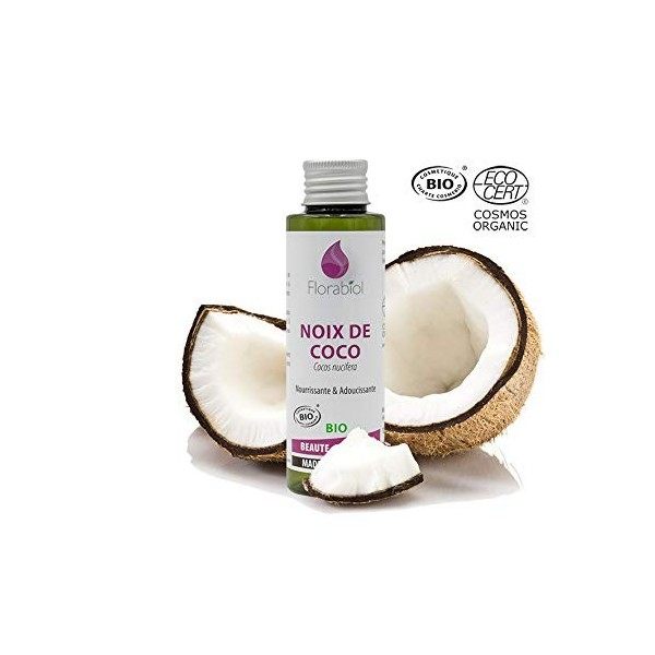 Florabiol - Huile Végétale de Noix de Coco Bio - 100 ml - Réparatrice Adoucissante et Nutritive - Pour Peaux et Cheveux Secs 