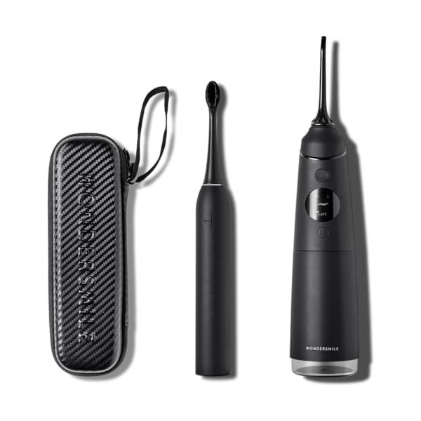 Wondersmile Ultimate Black Oral Care Brosse à dents sonique PRO – Vainqueur du test 2023 – Kit économique avec hydropulseur –