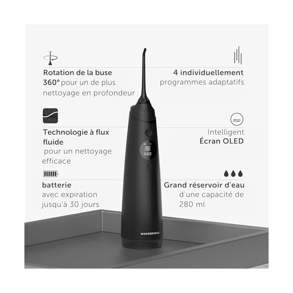 Wondersmile Ultimate Black Oral Care Brosse à dents sonique PRO – Vainqueur du test 2023 – Kit économique avec hydropulseur –