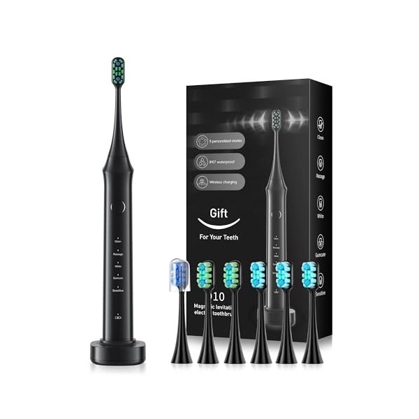 Brosse à dents électrique pour adultes et enfants - Brosse à dents sonique avec 6 têtes de brosse en 3 types, brosse à dents 