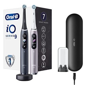 Oral-B iO 9 Duopack Brosse à Dents Électrique Rechargeable avec 2 Manches Intelligence Artificielle, Noir et Rose Quartz, 2 B