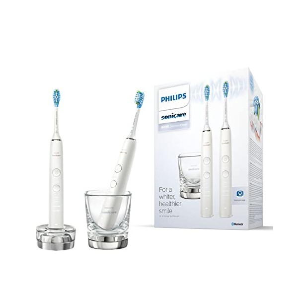 Philips Hx9914/55 Sonicare Diamond Clean 9000 Lot de 2 brosses à dents rechargeables, 4 modes, 3 intensités, blanc