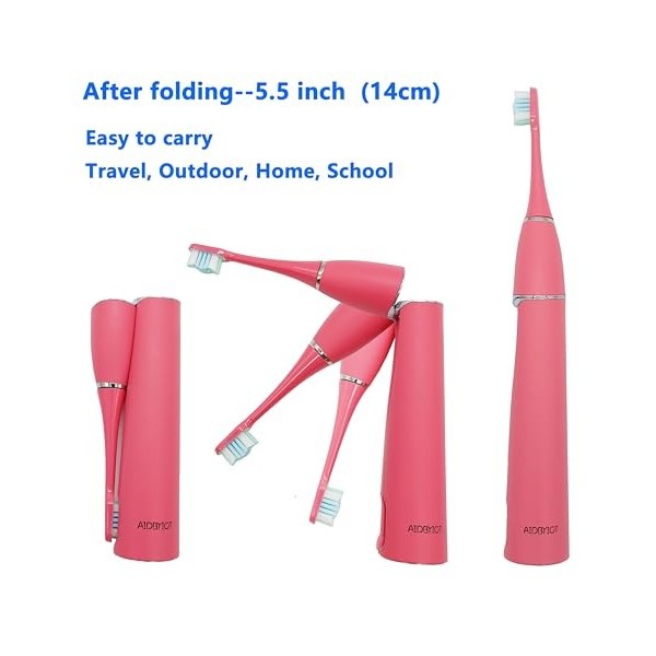 AIDBYIOT Brosse à Dents Electrique Sonique Pliable Voyage Rechargeable Portable Manche Equipé dune Chambre de Stérilisation 