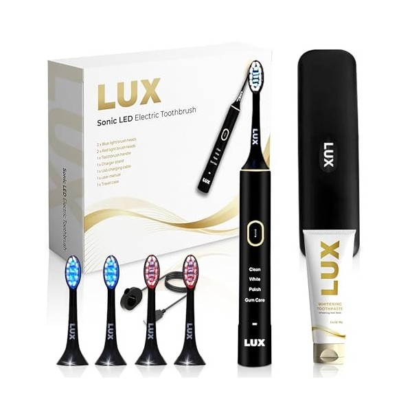 LUX Brosse à dents électrique LED – Brosse électronique rechargeable pour adultes – Technologie sonique avec lumière LED blan