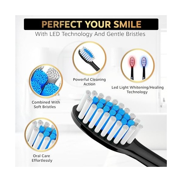 LUX Brosse à dents électrique LED – Brosse électronique rechargeable pour adultes – Technologie sonique avec lumière LED blan