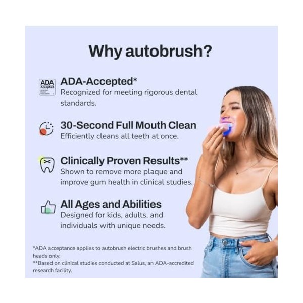 autobrush Brosse à dents électrique en forme de U pour adultes, Sonic Pro avec poils uniques en nylon à 360°, 3 modes de nett